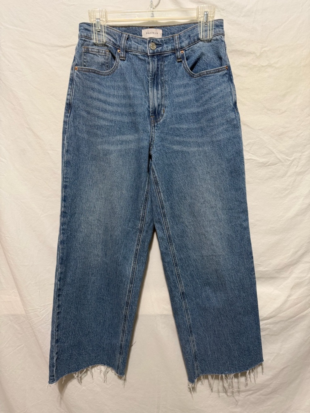 PacSun Nora High Rise Wide Leg with Frayed Raw Hem Cropped Jeans Size 26
